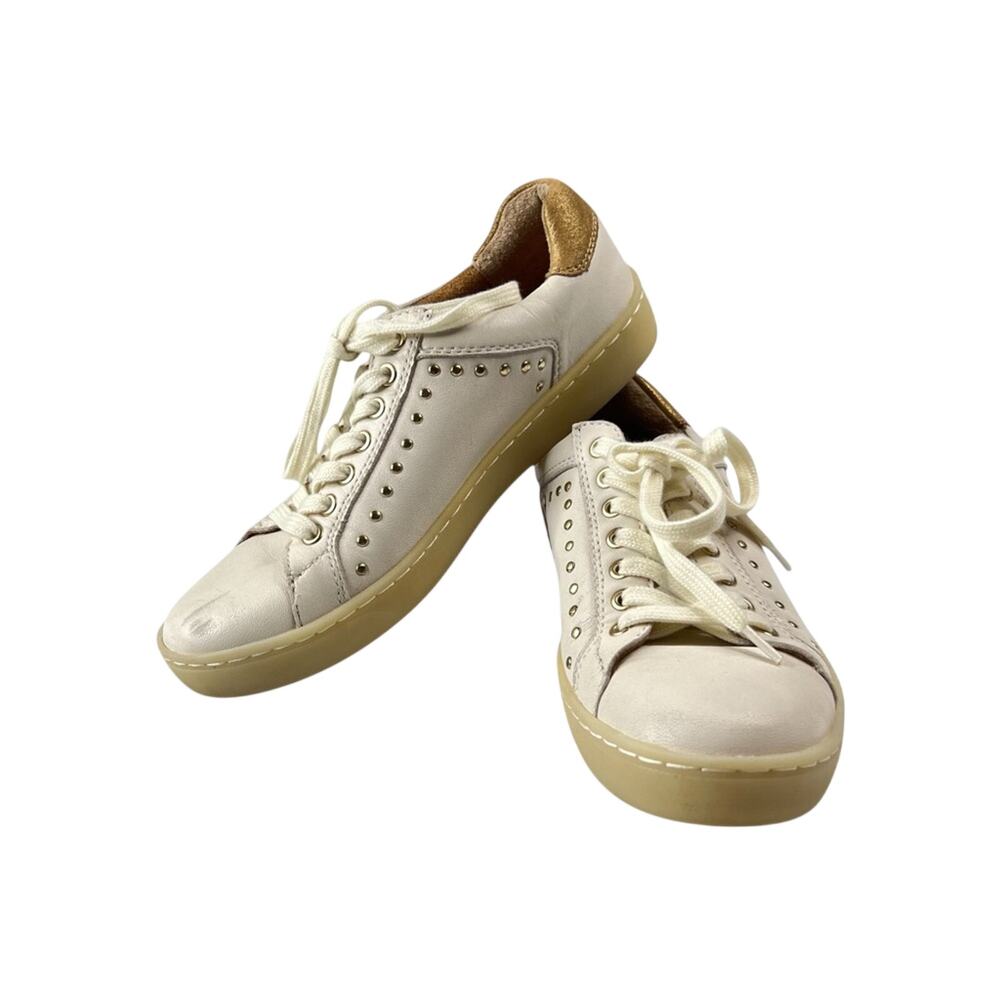 Born Womens Studded Leather Sneakers Ivory Gold Size 6 M Lace-Up Low Top Comfort